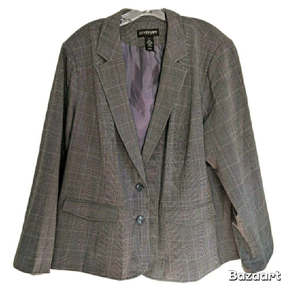 Lane Bryant Gray Plaid Women's Blazer Jacket, Size 26
